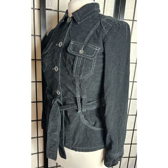 French Cuff Black Corduroy Type Button Up Jacket - Picture 4 of 8